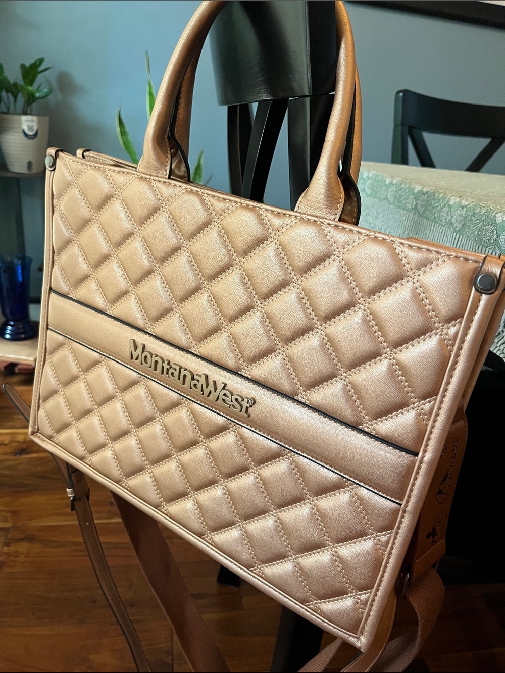 LIKE NEW Montana West Metallic Quilted Bronze Satchel Laptop Bag - Picture 1 of 9